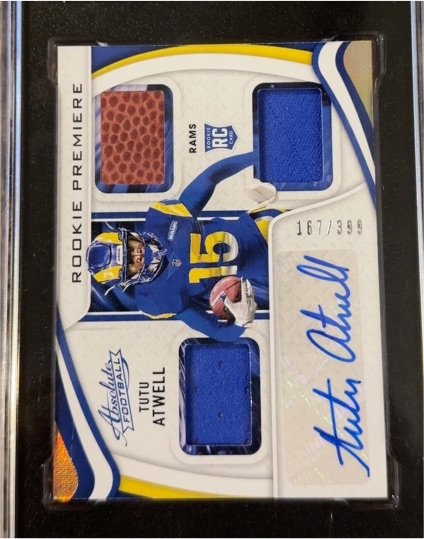 2021 Panini Absolute #219 Tutu Atwell Rookie Premiere Triple Patch Autograph RC — front