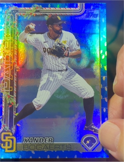 2025 Topps Holiday #H65 Xander Bogaerts Blue Metallic Holiday Lights Padres — front