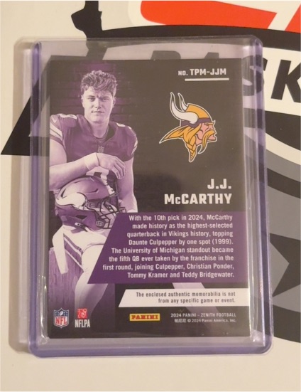 2024 Panini Zenith #TPM-JJM J.J. McCarthy Turning Pro Memorabilia — front