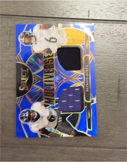 2025 Panini Select #MVJ-PQN Patrick Queen Multiverse Blue Prizm Dual Patch Steelers Ravens — front