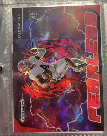 2025 Panini Prizm Draft Picks #F-JME Jalen Milroe Fearless Red Ice Prizm — front