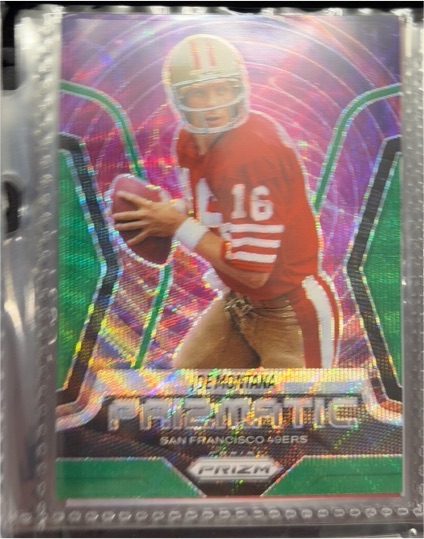 2025 Panini Prizm #5 Joe Montana Prizmatic Green Wave — front