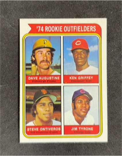 1974 Topps #598 Rookie Outfielders Ken Griffey Sr., Steve Ontiveros, Dave Augustine, Jim Tyrone — front