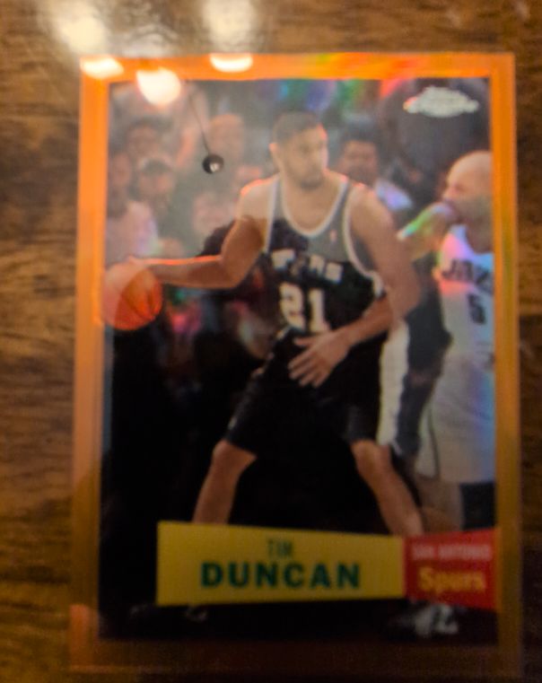 2007-08 Topps Chrome 1957-58 Variations Orange Refractor #21 Tim Duncan — front