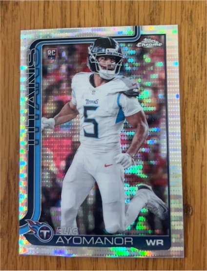 2025 Topps Chrome Football #336 Elic Ayomanor RC Pulsar Refractor Titans — front