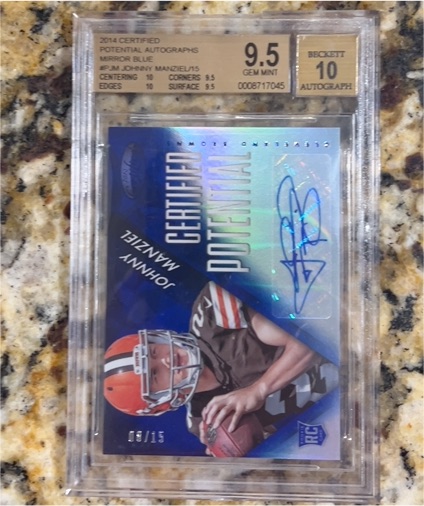 2014 Panini Certified Potential Autographs Mirror Blue #PM Johnny Manziel — front