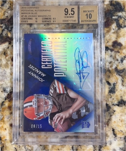 2014 Panini Certified Potential Autographs Mirror Blue #15 Johnny Manziel — front