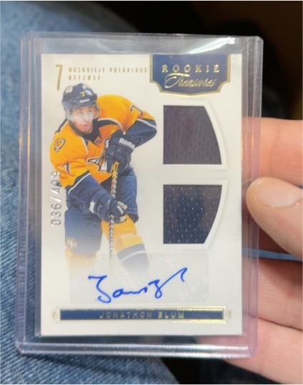 2011-12 Panini Rookie Anthology #144 Jonathon Blum Rookie Treasures Auto Jersey /499 — front