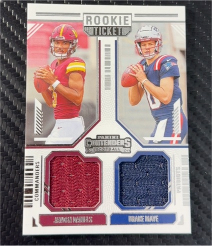 2024 Panini Contenders Rookie Ticket Dual Swatches #DS-13 Jayden Daniels / Drake Maye — front