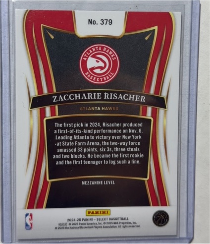 2024-25 Panini Select #379 Zaccharie Risacher — front