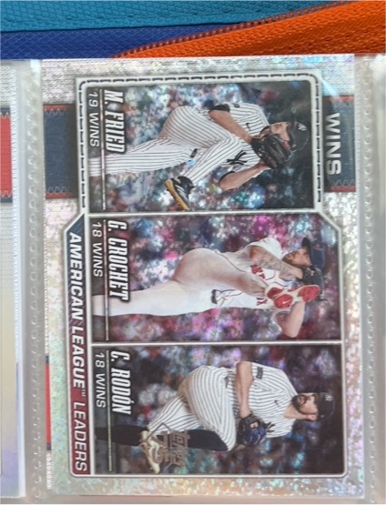 2026 Topps Series 1 #130 AL Wins Leaders Max Fried / Garrett Crochet / Carlos Rodon — front