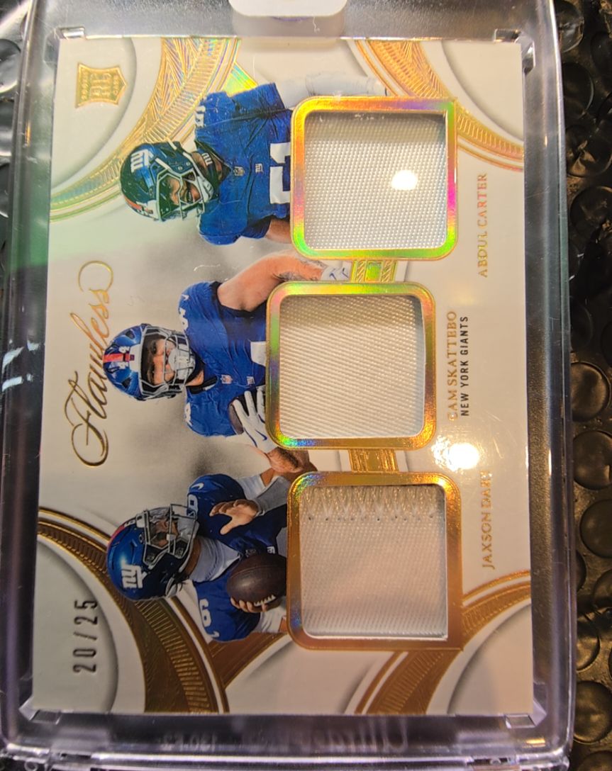 2025 Panini Flawless #3 Cam Skattebo Abdul Carter Jaxson Dart Triple Patch — front