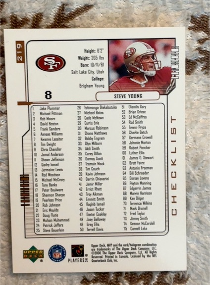 2000 Upper Deck MVP #219 Steve Young — front