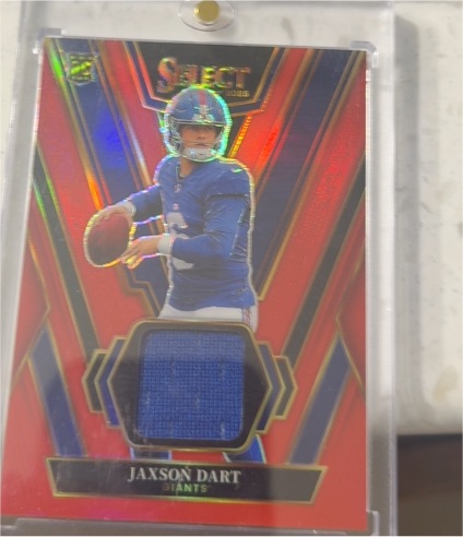 2025 Panini Select #RSW-JDT Jaxson Dart Red Prizm Rookie Swatches — front