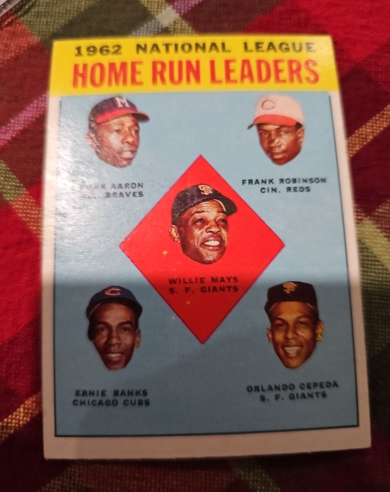 1963 Topps #3 National League Home Run Leaders Willie Mays Aaron Robinson Banks Cepeda — front