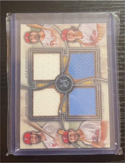 2020 Topps Museum Collection Quad Relic FPQR-HSTB Kyle Schwarber / Bryce Harper / Rhys Hoskins / J.T. Realmuto — front