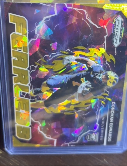 2025 Panini Prizm Draft Picks #F-DES Donovan Edwards Fearless Gold Ice — front