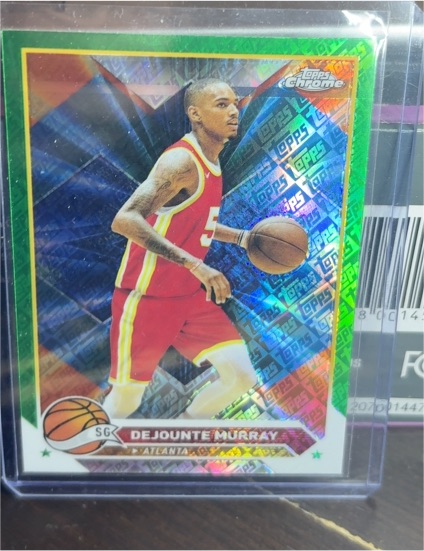 2023-24 Topps Chrome #5 Dejounte Murray Green Logo Refractor Atlanta Hawks — front