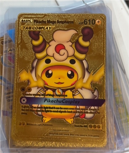 2020 Pokémon #007 Pikachu Mega Ampharos Tag Cosplay Gold Foil — front