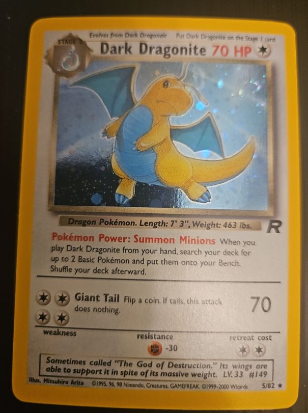 1999 Pokémon Team Rocket #5 Dark Dragonite — front