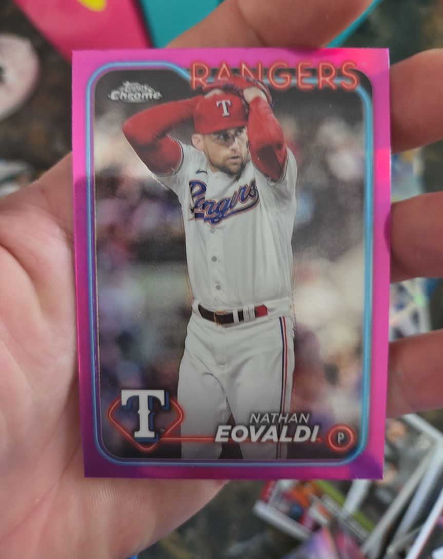2024 Topps Chrome #283 Nathan Eovaldi Pink Refractor Texas Rangers — front