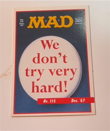 1992 Lime Rock MAD Magazine #115 December 1967 — front