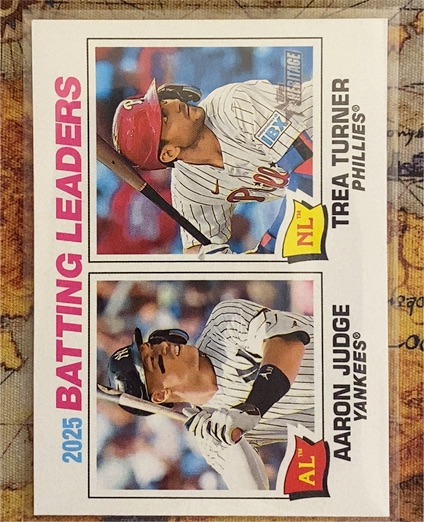 2025 Topps Heritage Batting Leaders #1 Aaron Judge / Trea Turner — front