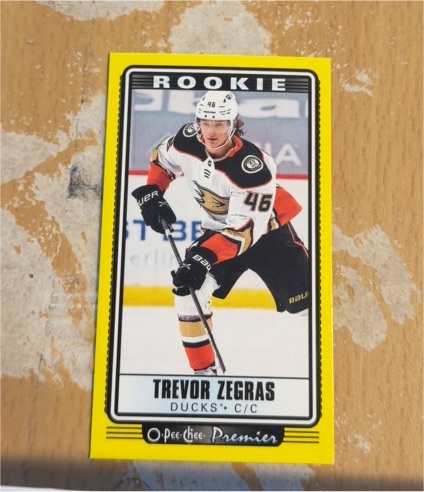 2021-22 O-Pee-Chee Premier Tallboys #P-40 Trevor Zegras Rookie Yellow Border — front