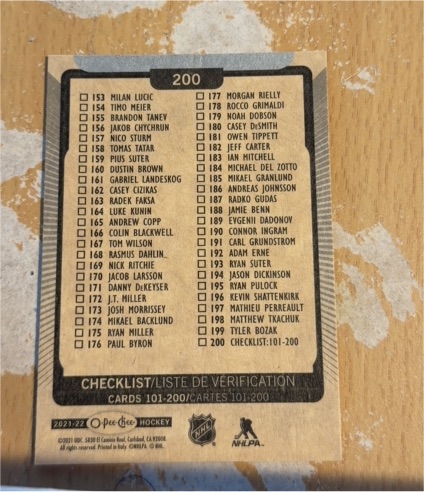 2021-22 O-Pee-Chee #200 Checklist 101-200 — front