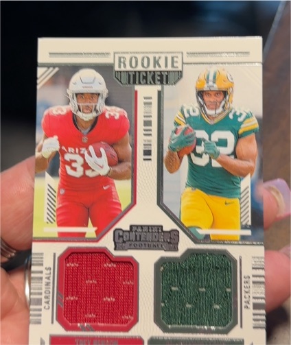 2024 Panini Contenders Rookie Ticket #DS-7 Trey Benson MarShawn Lloyd Dual Patch — front