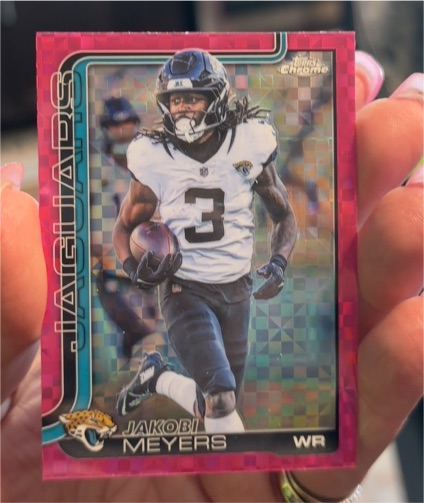 2025 Topps Chrome #176 Jakobi Meyers Hot Pink X-Fractor — front