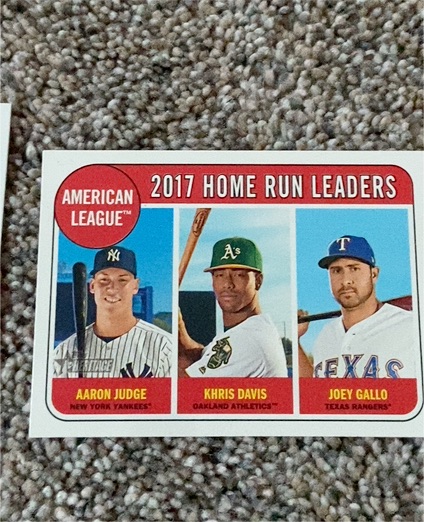 2018 Topps Heritage #5 2017 A.L. Home Run Leaders Aaron Judge / Khris Davis / Joey Gallo — front