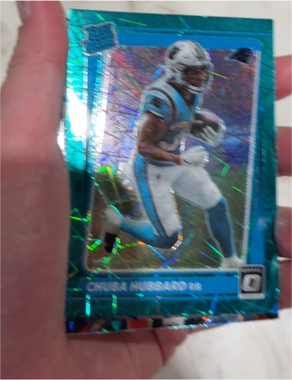 2021 Panini Donruss Optic #225 Chuba Hubbard Blue Scope Prizm — front