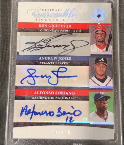2006 Upper Deck Ultimate Ensemble Signatures 3 #UES3-12 Ken Griffey Jr. / Andruw Jones / Alfonso Soriano — front