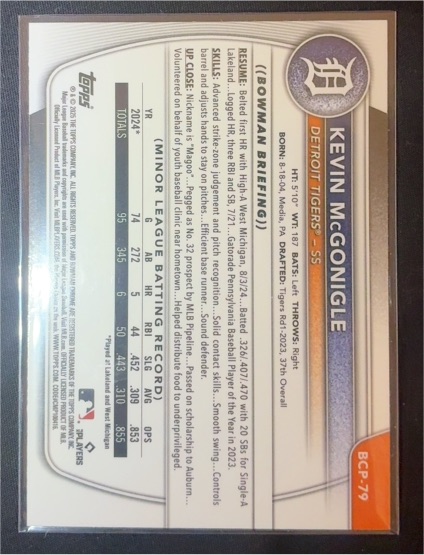 2025 Bowman #BP-79 Kevin McGonigle — front
