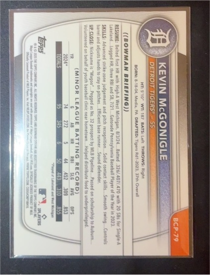 2025 Bowman #BP-79 Kevin McGonigle — front