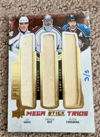 2014 Upper Deck Premier Mega Stick Trios #Joe Sakic Patrick Roy Peter Forsberg — front