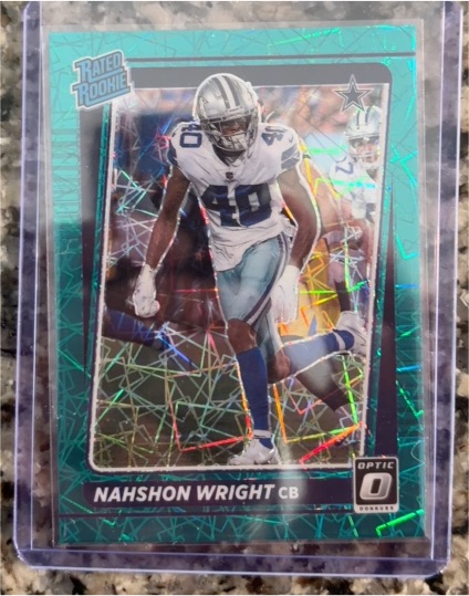 2021 Donruss Optic #285 Nahshon Wright Green Velocity Prizm Rated Rookie — front