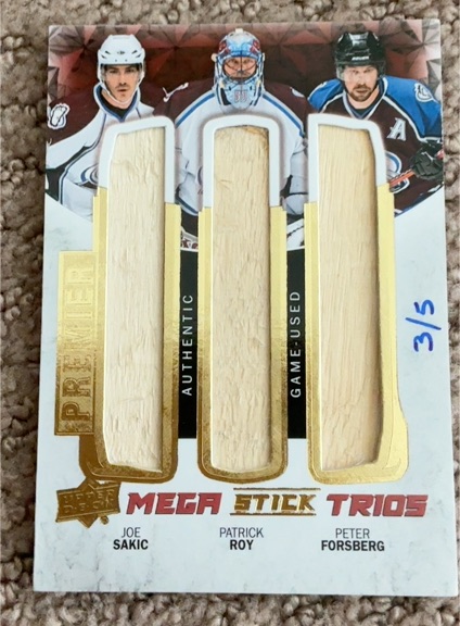 2014-15 Upper Deck Premier Mega Stick Trios #Joe Sakic Patrick Roy Peter Forsberg — front