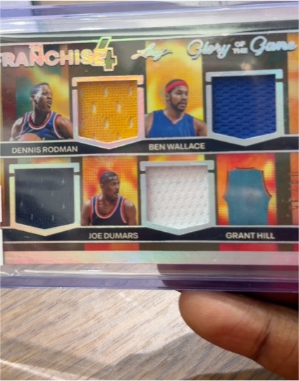 2025 Leaf Glory of the Game Franchise 4 Quad Relic #/35 Dennis Rodman Ben Wallace Joe Dumars Grant Hill — front