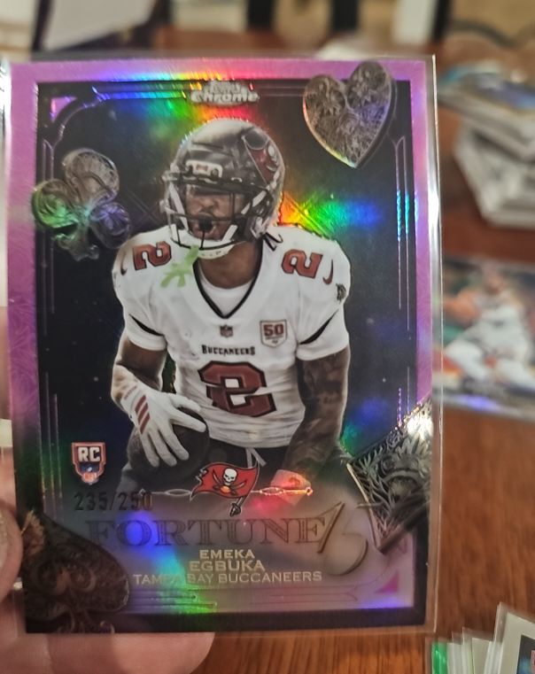 2025 Topps Chrome #F15-21 Emeka Egbuka Fortune 15 Pink Refractor — front