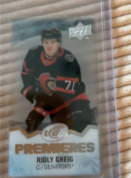 2023-24 Upper Deck Ice #MI-1 Ridly Greig Ice Premieres Mini Gold — front