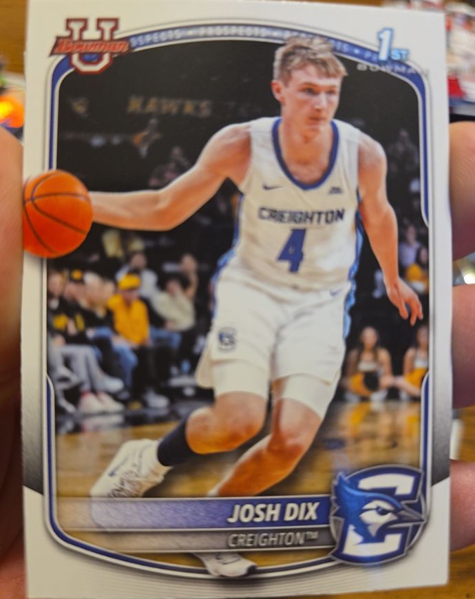 2025-26 Bowman Basketball Prospects 1st Bowman BPP-17 Josh Dix, Creighton — front