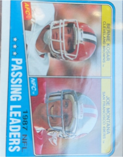 1988 Topps #215 Passing Leaders Bernie Kosar Joe Montana — front