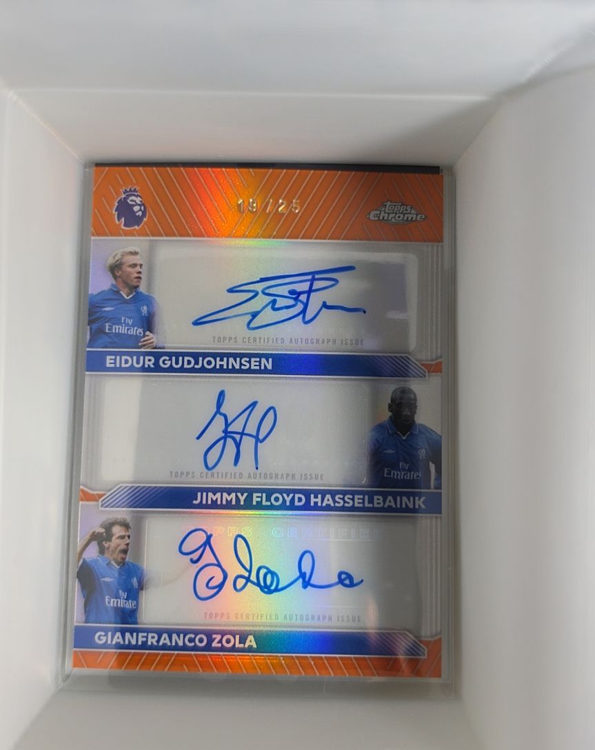 2025 Topps Chrome Premier League #29 Eidur Gudjohnsen Jimmy Floyd Hasselbaink Gianfranco Zola Triple Autograph — front