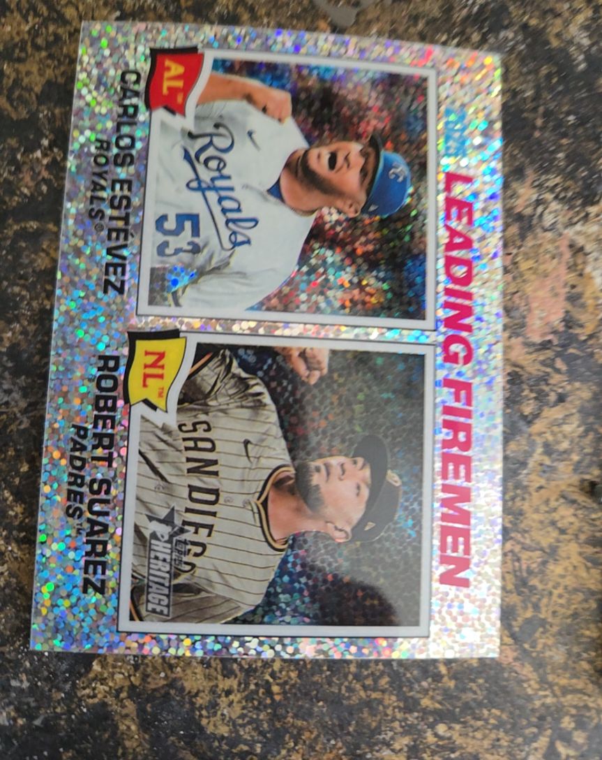 2026 Topps Heritage #8 Leading Firemen Carlos Estevez / Robert Suarez — front