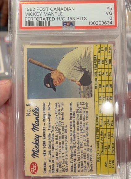 1962 Post Canadian #5 Mickey Mantle — front