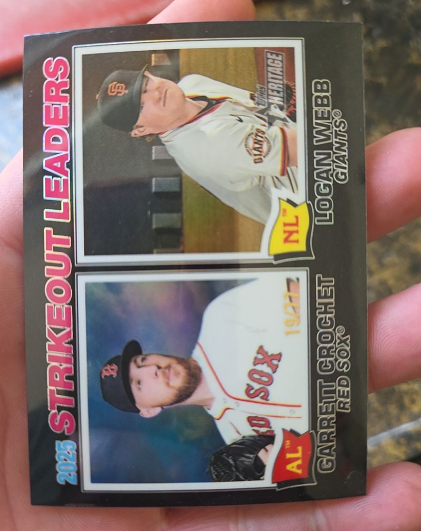 2026 Topps Heritage #6 2025 Strikeout Leaders Garrett Crochet / Logan Webb — front