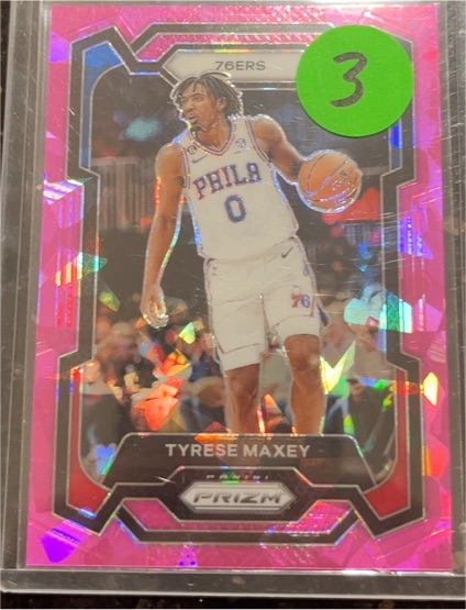 2023-24 Panini Prizm #15 Tyrese Maxey Pink Cracked Ice Prizm — front
