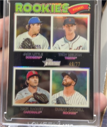 2026 Topps Heritage #387 Quad Rookies Pitchers Jack Little Troy Melton Nick Raquet Dugan Darnell — front